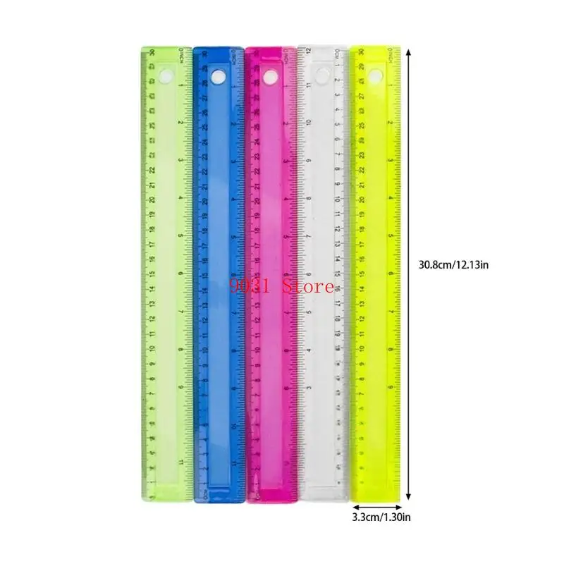 4pcs 12 polegadas Régua clara com polegadas e centímetros escala ferramenta medição matemática para desenho