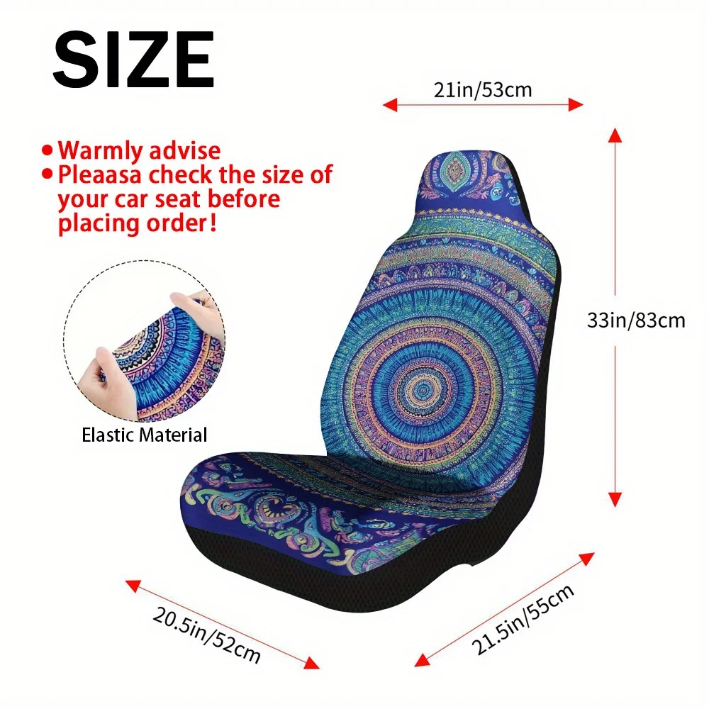 Set Of 2 Detailed Round Pattern Car Seat Covers – Universal Front Seat Shields For Vehicles, Suvs & Sedans, Improve Comfort, Stu