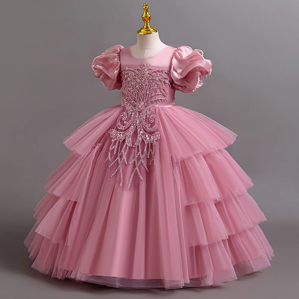 فساتين أنيقة لحفلات وصيفة العروس للفتيات من التل الرسمي لحفلات الزفاف وحفلات التخرج المسائية وحفلات أعياد ميلاد الأطفال فستان الأميرة