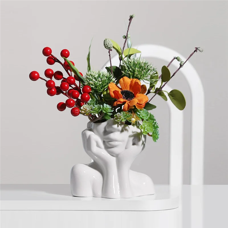 F-F  Face Vase White Flower Vase Set For Decor Female Form Face Vase Art Vase Modern Decorative Vase Centerpiece
