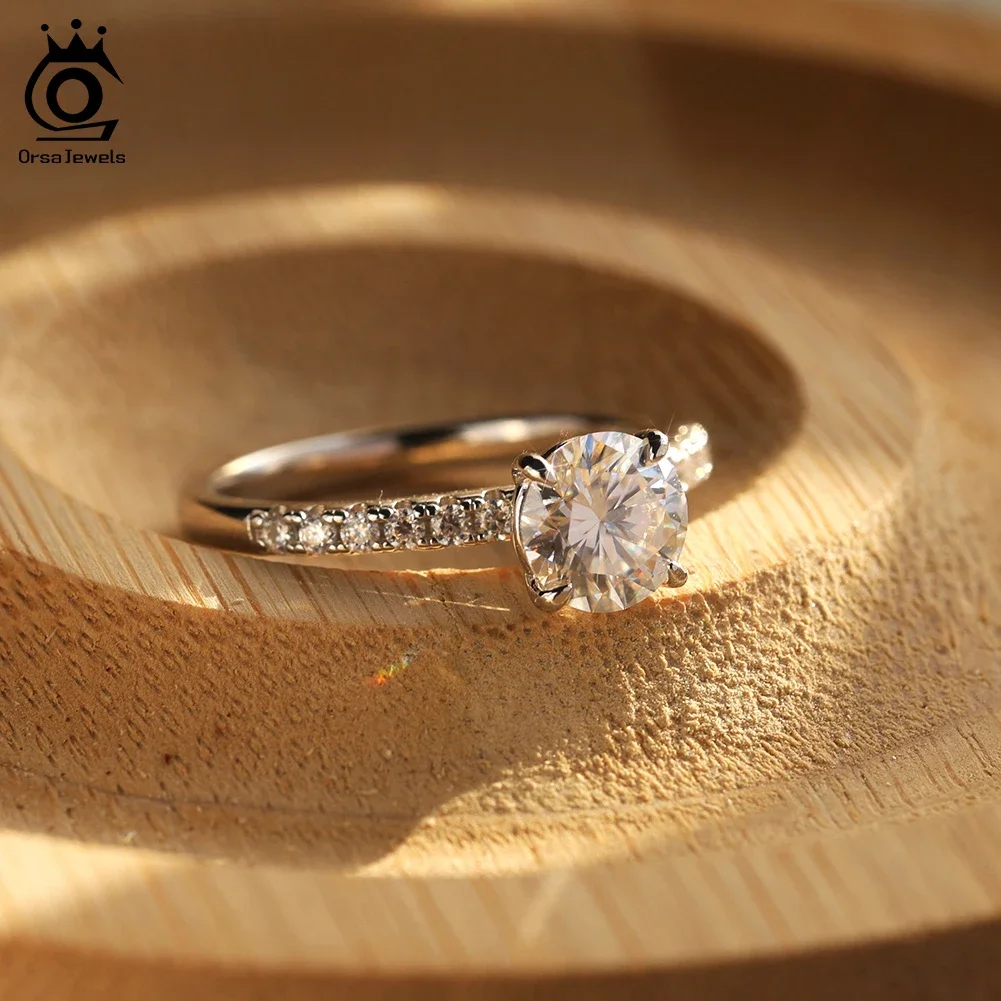 ORSA JEWELS S925 Sliver D Color Round Moissanite Engagement Promise Ring Finger Rings Women Classic Fine Wedding Jewelry MOR09 3