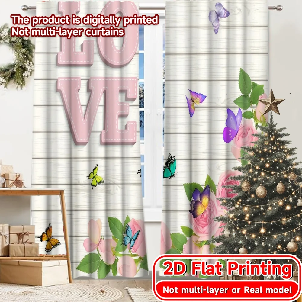 2D Flat Printing,2pcs Floral Romance Fashionable Modern Curtains Versatile Fabric Curtains Outdoor Decorations for Living Room,