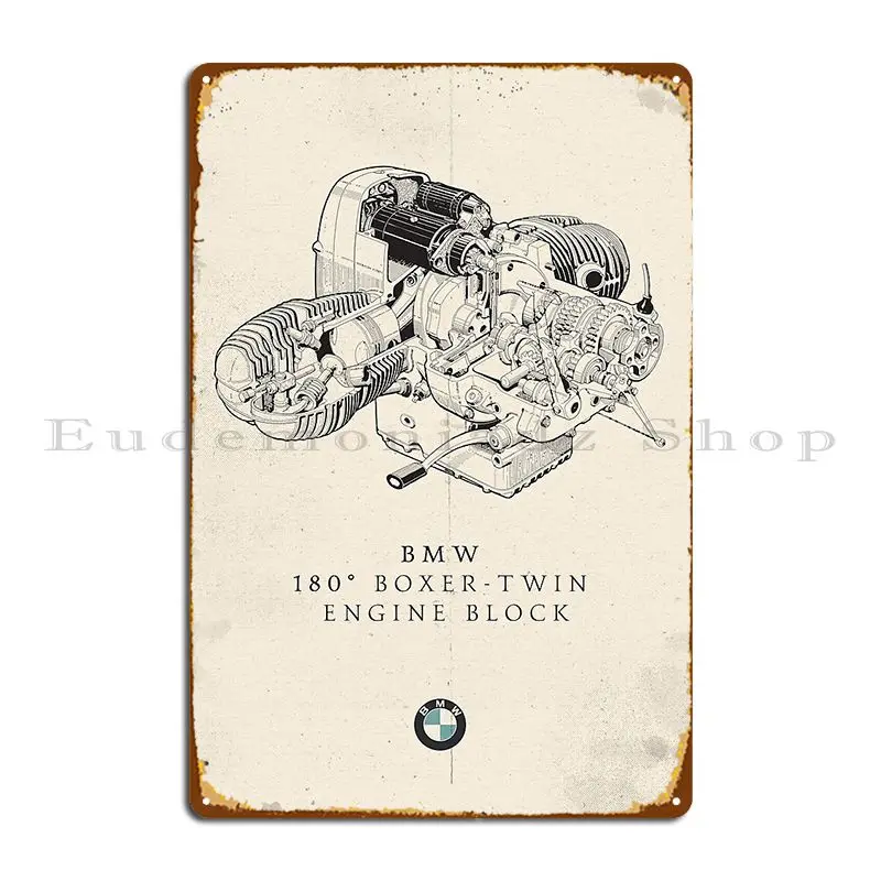 Boxer Twin Engine Technical Drawing Old Motorcycle German Motorcycle Retro Mechanic Metal Plaque Poster Wall Plaque Printed