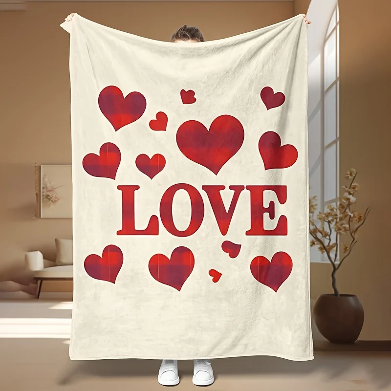 1 Stück Flanelldecke mit Liebesherz zum Valentinstag, 2D-gedruckt, ganzjährig/festfreundlich, Verwendung für Schlafzimmer/Wohnzimmer/Camping