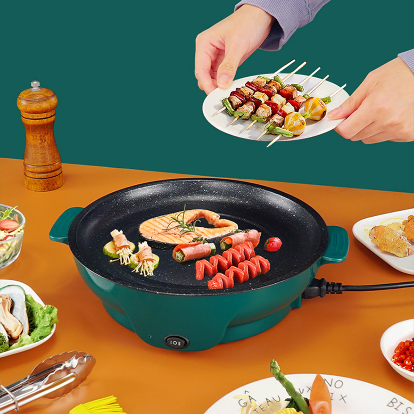 Electric Grill 110V Indoor Camping Korean BBQ Grill Barbecue Fast Heating BBQ Assesories Flat Top Grill Pancake Griddle Griddles