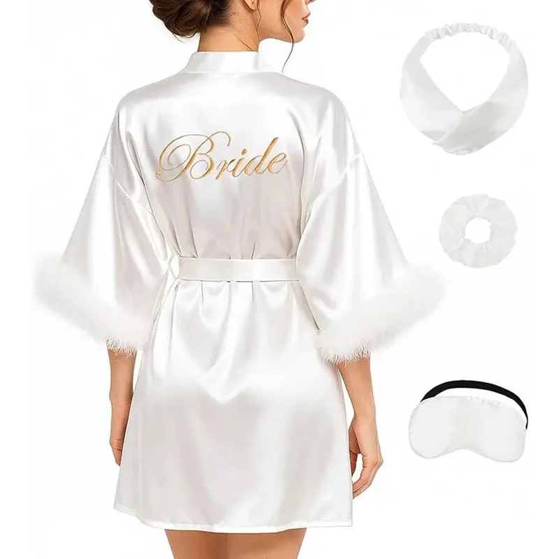 3pc set of glitter gold novia robe bride slippers bridal sash foil writing Espanol spanish kimono la novia women pajamas robe