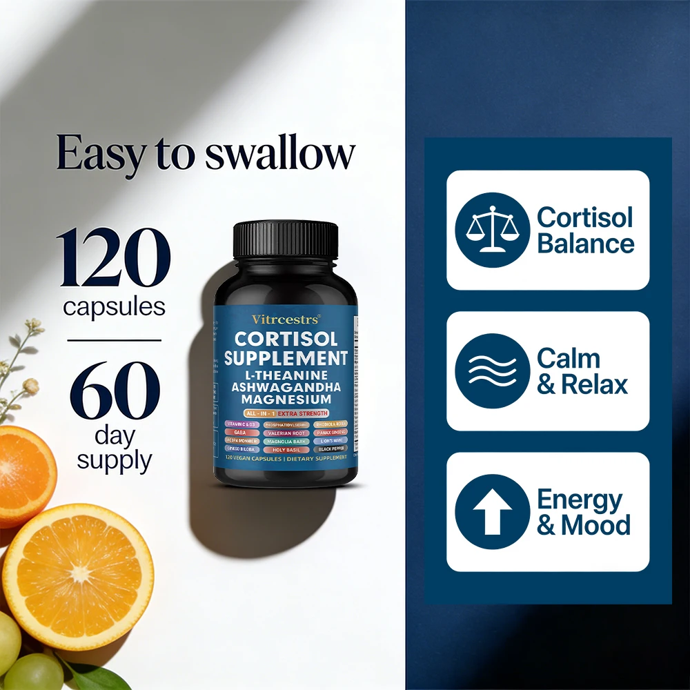 Cortisol Complex Capsules with Ashwagandha, L-Theanine & Magnesium, Stabilize Mood, Supports Relaxation, Calm & Daily Wellness