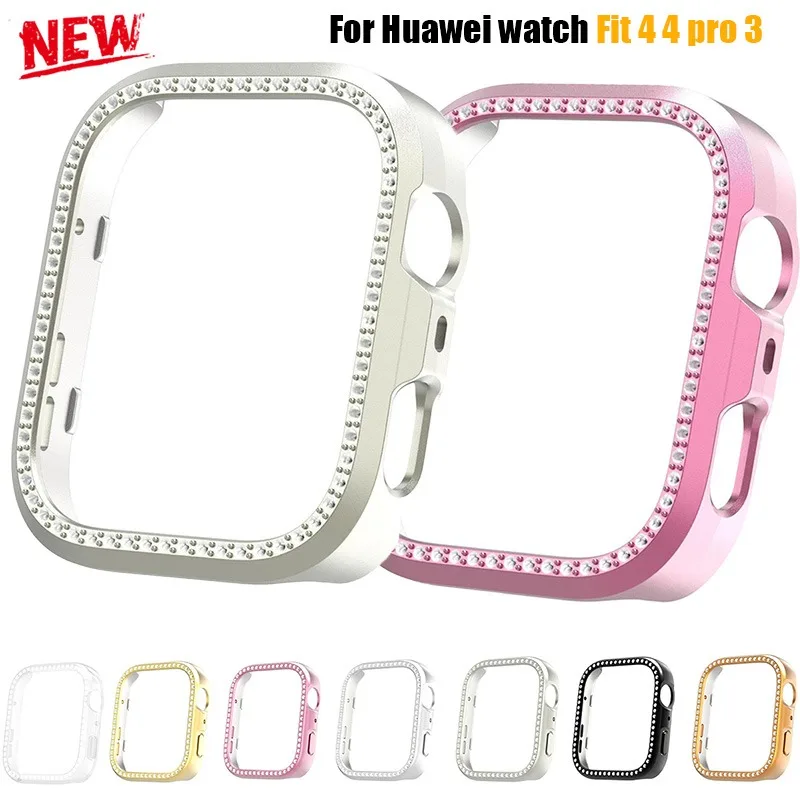 Bling PC Hollow Case For Huawei Watch fit4/3/4 Pro Diamond Crystal Bumper for Huawei Watch Fit4 Anti Drop Shell Screen Protector
