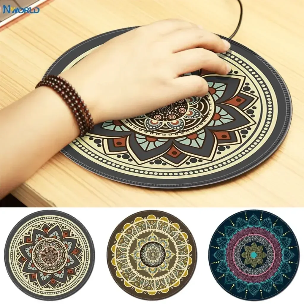 Nworld Vintage Bohemian Round Computer 3D Carpet Mouse Pad Mat Mousepad Anti Slip for Home Office PC Gaming LOL Overwatch CS GO