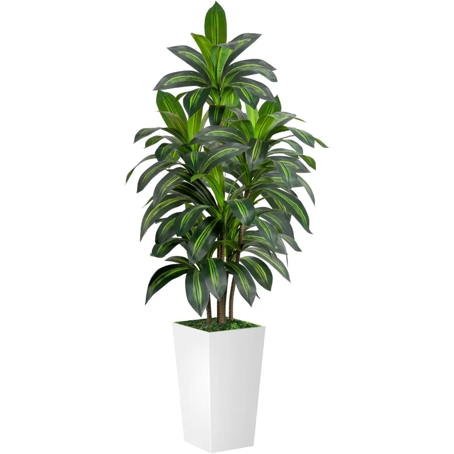

Искусственное дерево Dracaena длиной 5 футов с белым кашпою 15,7 дюйма для внутреннего и наружного декора домашнего офиса, искусственное горшечное дерево высотой 60 дюймов с язычком