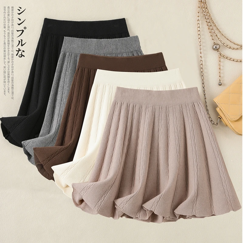 

Осень-зима, короткая вязаная плиссированная юбка, женская сексуальная эластичная мини-юбка с высокой талией для рабочей вечеринки, однотонная серая, черная