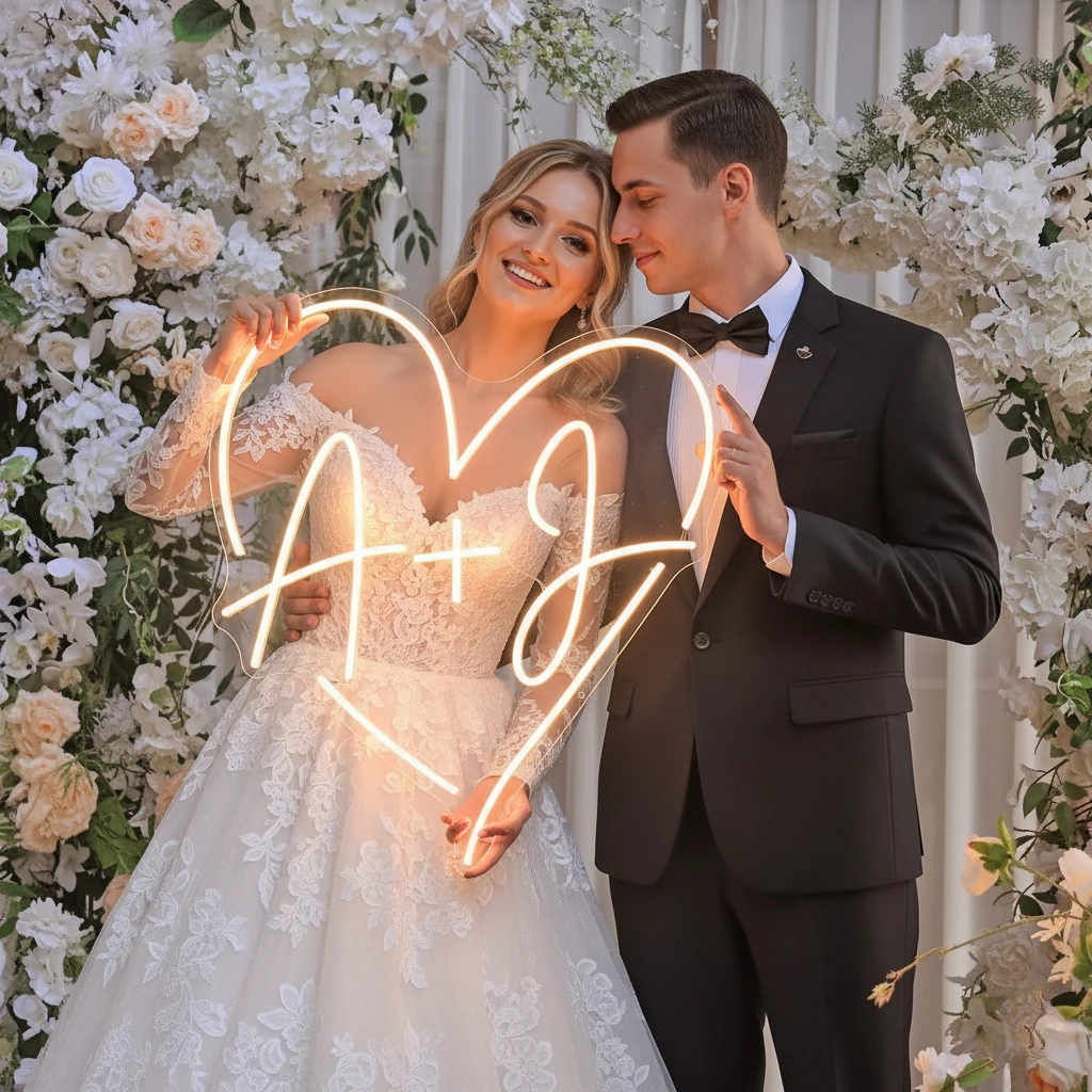 Custom Initials Heart Neon Sign Wedding Initials LED Neon Sign Last Name Sign Wedding Party Backdrop Personalized Wedding Gifts