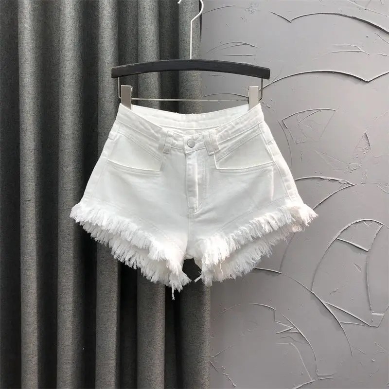 Women Summer 2026 New Tassel Sexy Pink High Waist Denim Shorts
