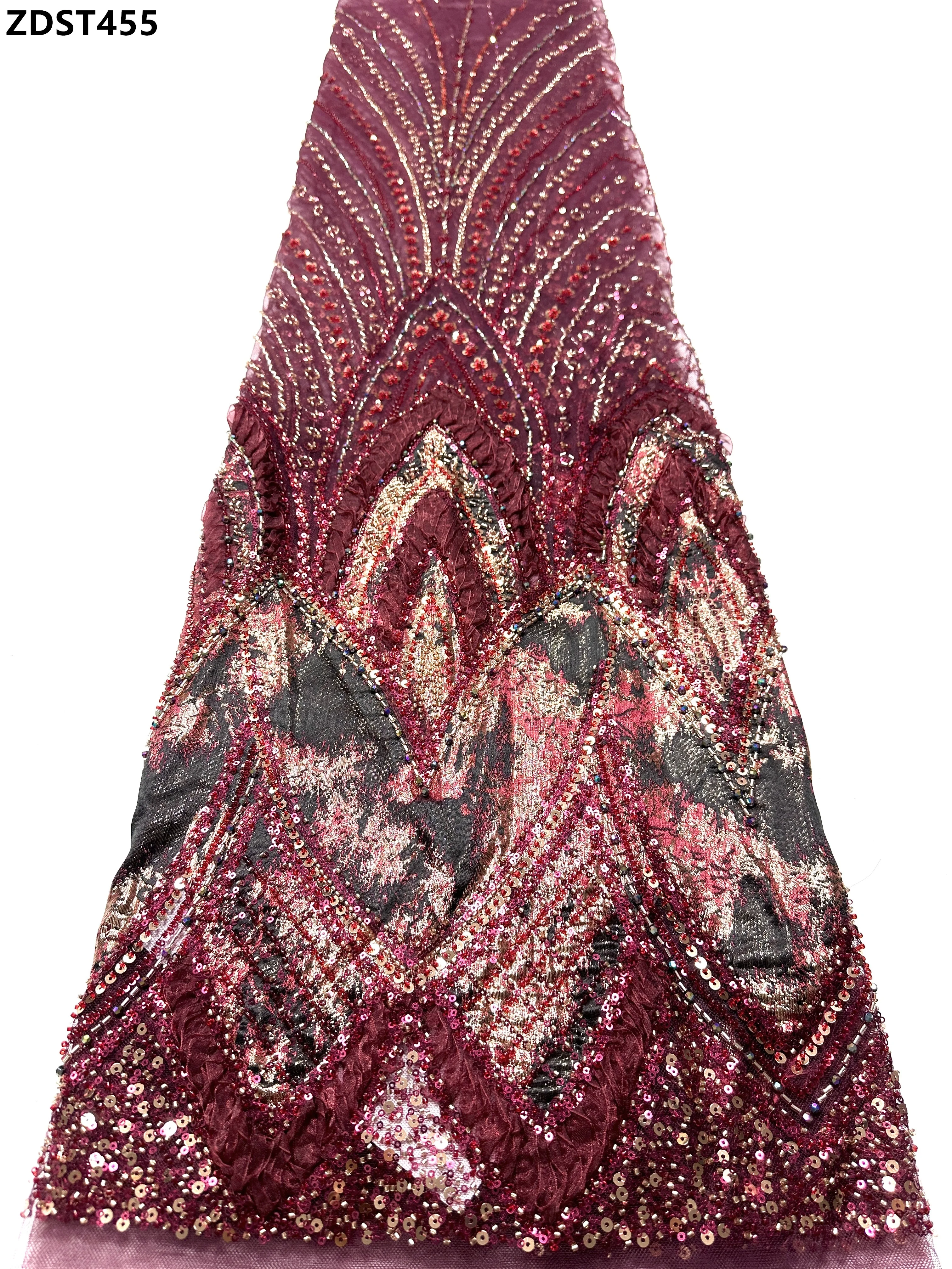 Elegant European French Bridal Wedding Sequin Beads Mesh Fabric Luxury Beaded Embroidery Tulle Lace for African Dresses