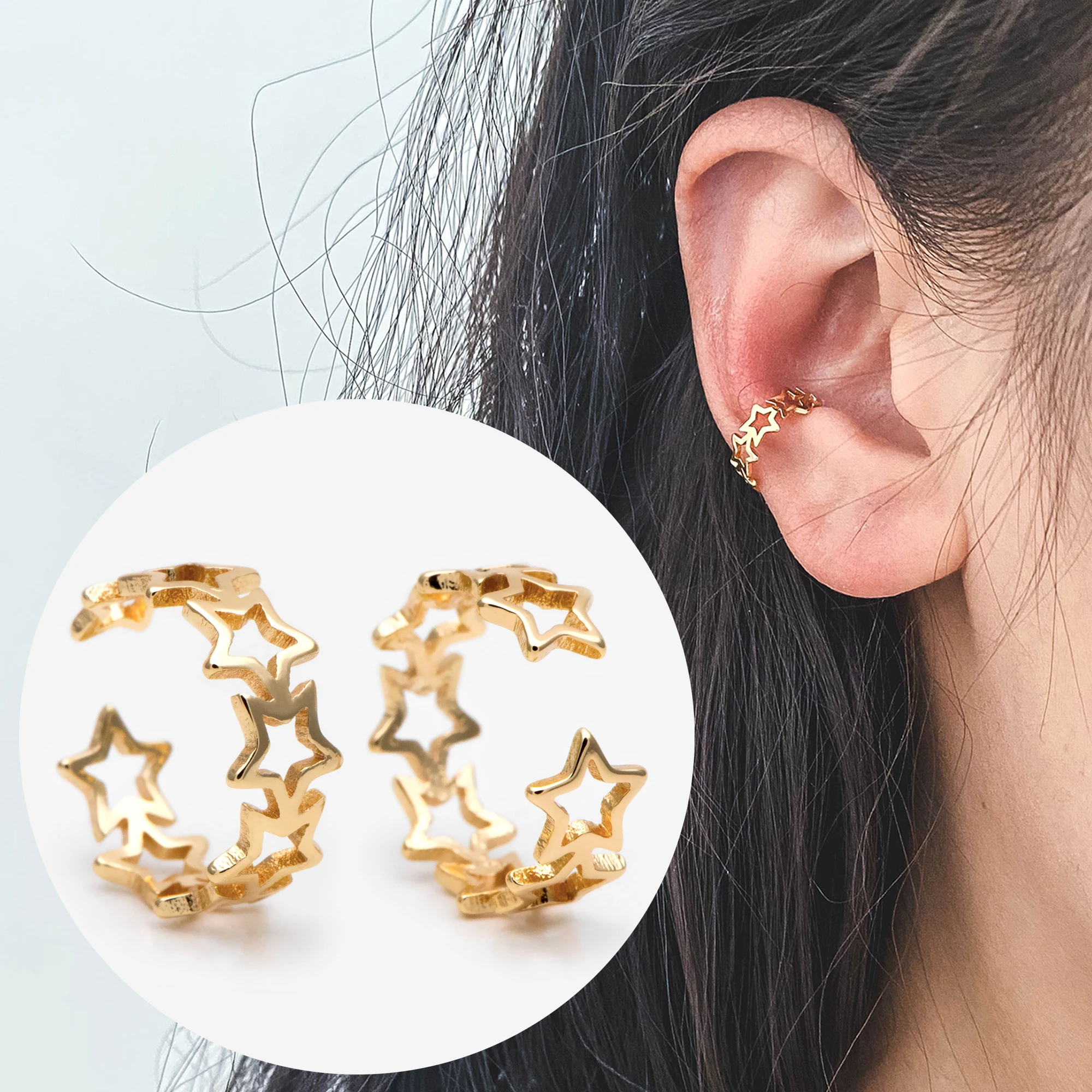 10pcs Gold Star Ear Cuff, Cartilage, Dainty Earcuff Earring For Jewelry Making Diy Material Accessories Supplies (GB-2122)