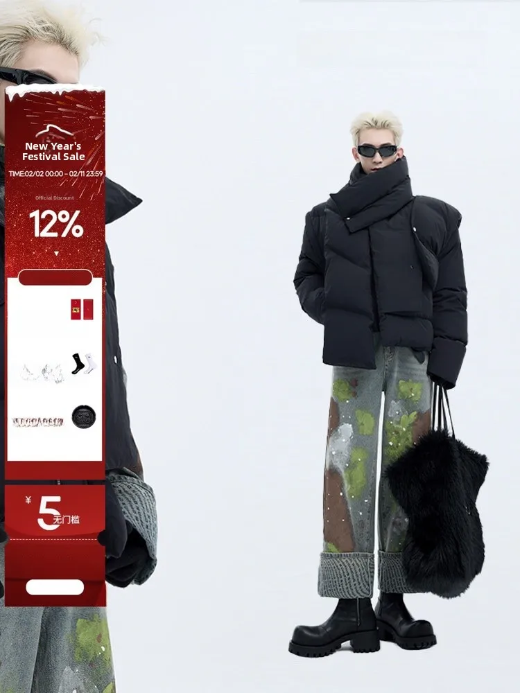 

Мужская зимняя куртка из хлопка с воротником-стойкой, деконструированного кроя, утепленная, модная, в корейском стиле, короткая, с хлопковым наполнителем.