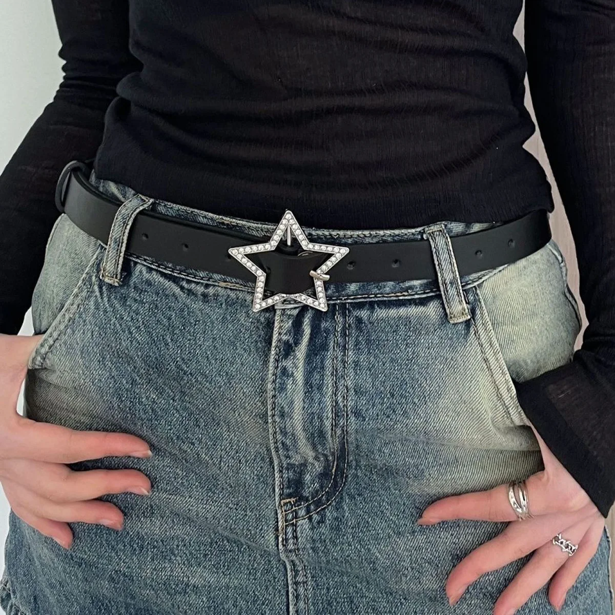 Y2K Star Belt fibbia in metallo con strass per ragazze Millennium Ins Fashion Pink Leather Jeans American Retro waist band Bride Decor