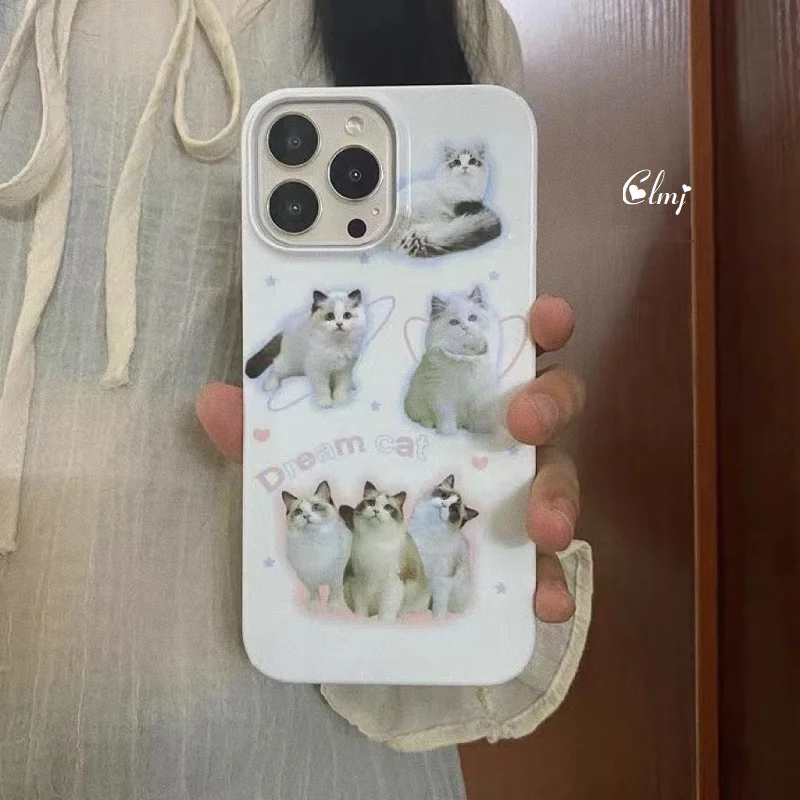 Clmj Y2K Vintage Cute Cat Dog Cartoon Animal Phone Case for iPhone 16 15 14 13 12 11 Pro Max XS XR XSMax 7 8 Plus Hard PC Cover