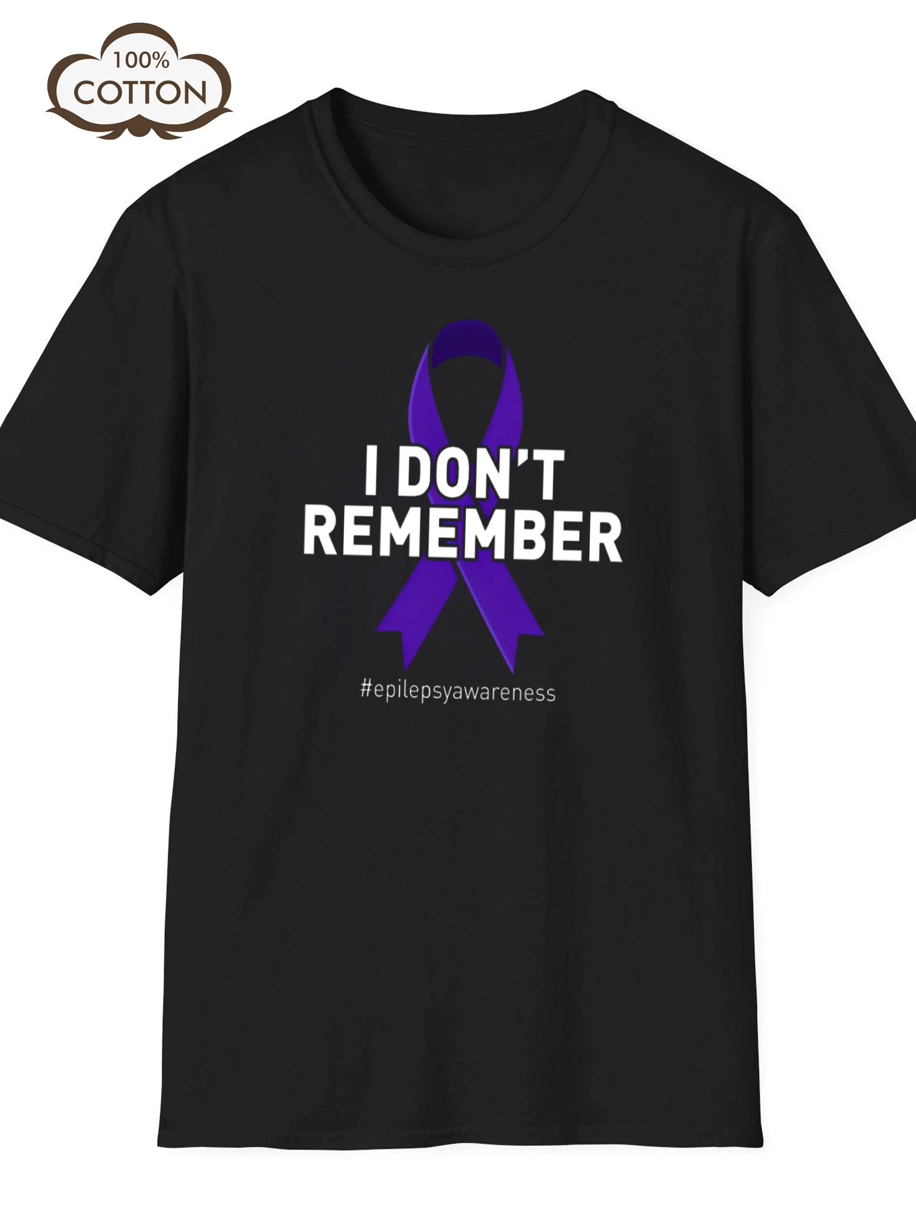 

Men's T-Shirt I Don'T Remember Printed Design Black Short Sleeves Round Neck Loose Fit for Summer 100% Cotton