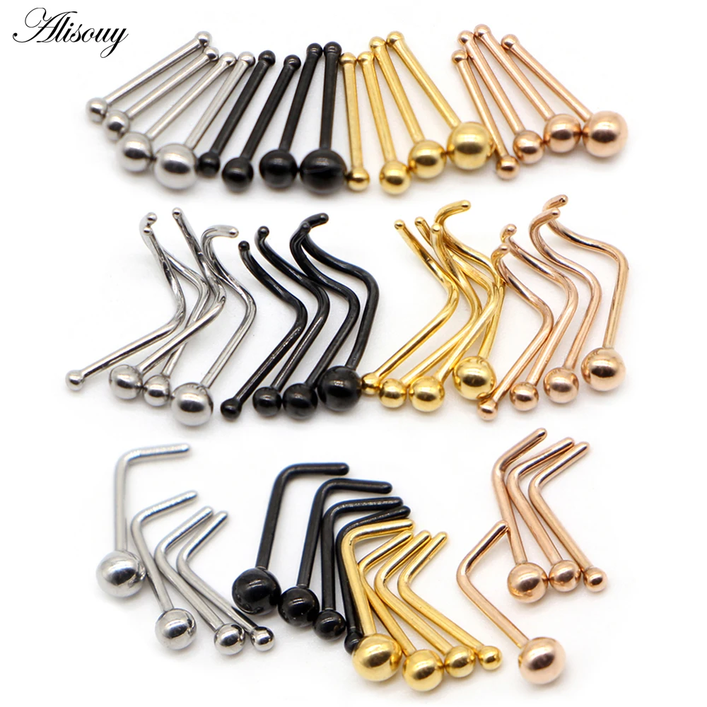 Alisouy 4PCS Surgical Stainless Steel Ball Nose Screw Ring L Rose Gold Color Nose Stud Retainer Holder Piercing Body Jewelry 20g