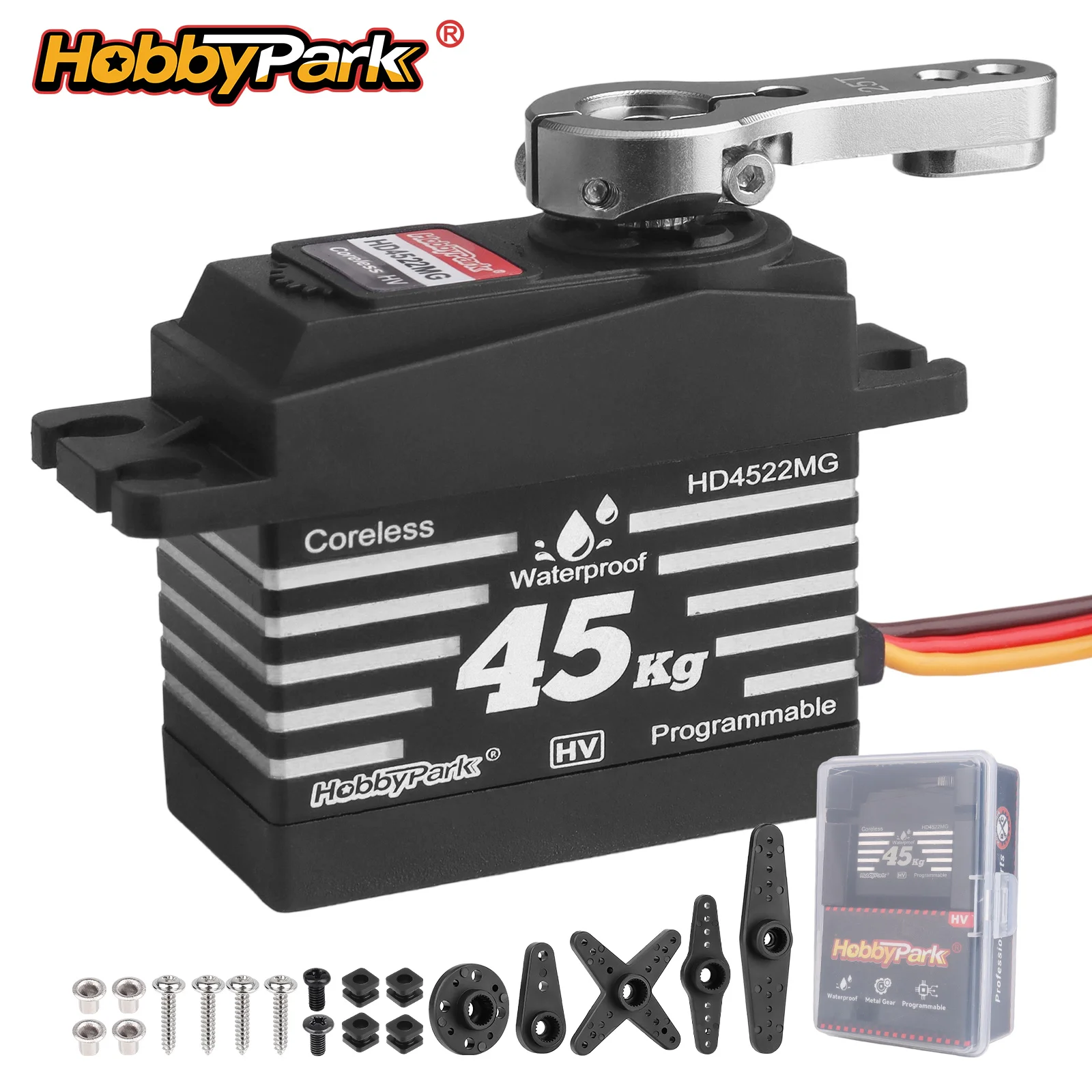HobbyPark Waterproof 45kg Digital Servo High Torque Metal Gear Coreless Motor for RC Crawler Truck Car Robot HV 180°