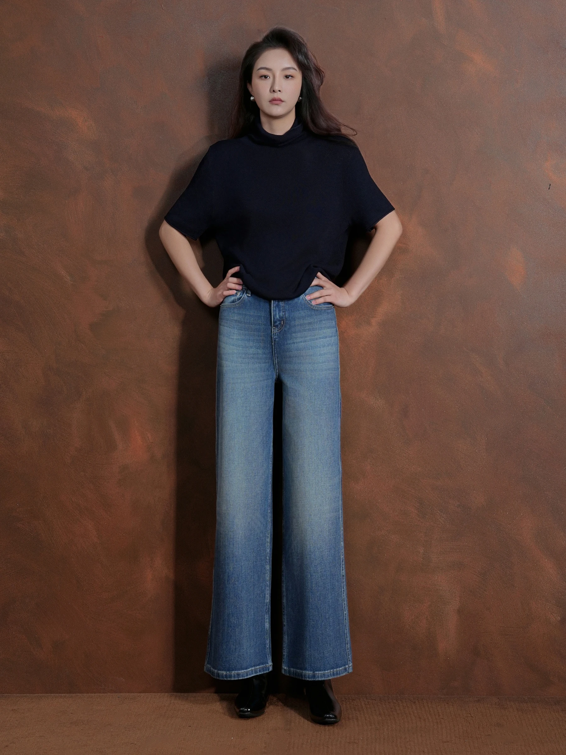 

High Waist Wide Leg Jeans Women's Loose Fit Four Way Stretch Denim Pants Casual Straight Cut Trousers Body Concealing Slimming