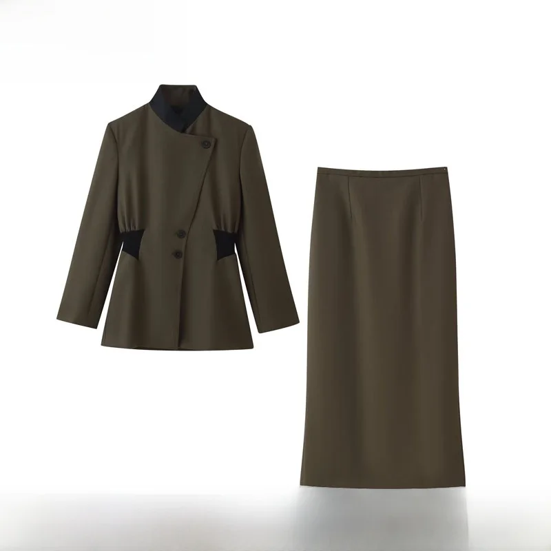 Early Autumn New Fashion Women's Coat Straight Skirt Waist-Cinching Outfit Polyester Fiber Zipper Closure Straight Tube Type