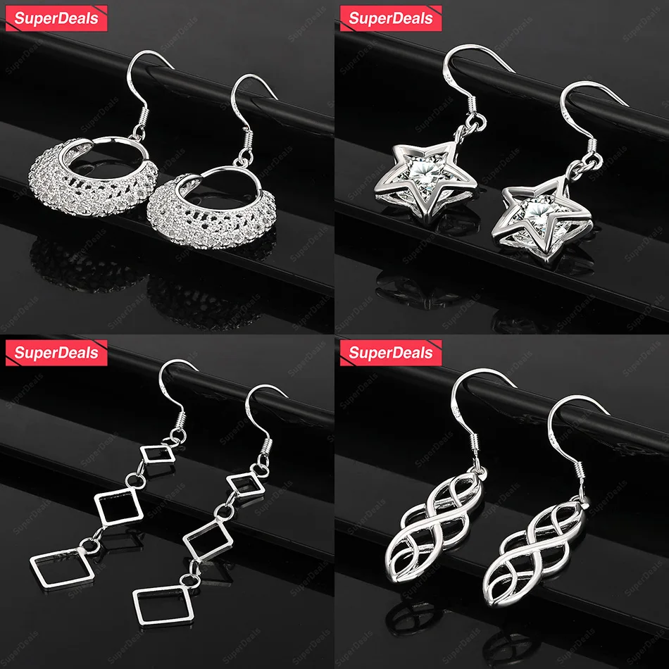 

SuperDeals 925 Sterling Silver Star Drop Earrings Classic Zircon Women's Exquisite Cute Jewelry Anniversary Party Birthday Gift