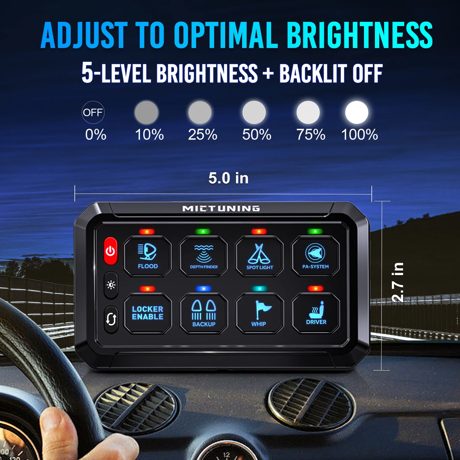 

MICTUNING 8 Gang Switch Panel P1B Blue Toggle Touch On-Off Control Relay Box Color-Coded LED Indicator for Car Truck ATV Marine