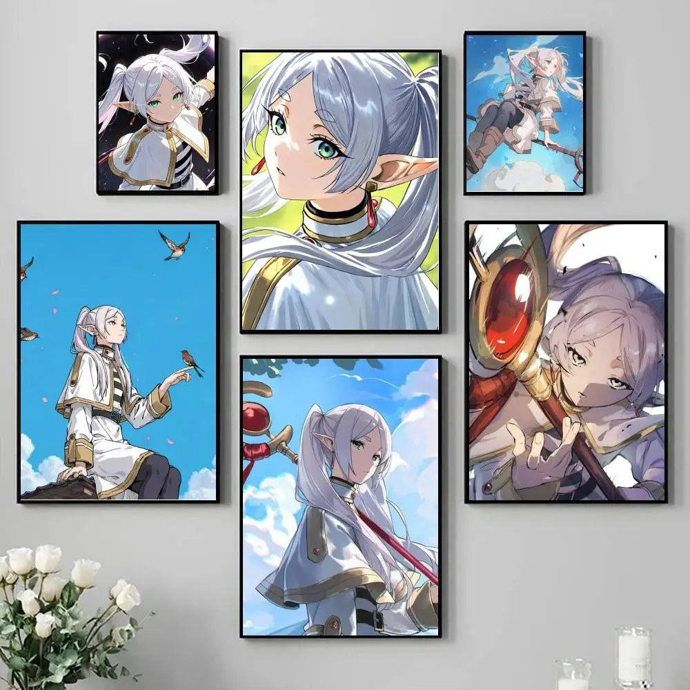 Anime F-Frieren B-eyond J-Journey s End  Poster Self-adhesive Art Waterproof Paper Sticker Coffee House Bar Room Wall Decor