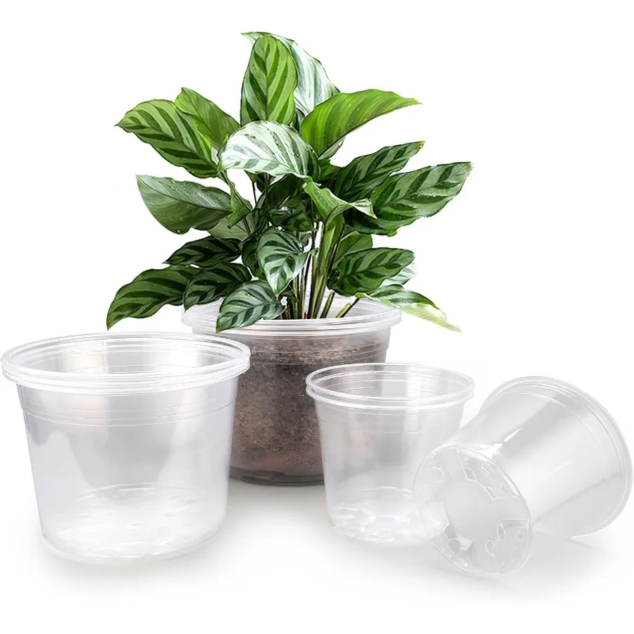 

7 8 9-дюймовые большие прозрачные детские горшки с дренажем, 9 упаковок пластиковых горшков для растений, прозрачные горшки для рассады растений в помещении и на открытом воздухе G