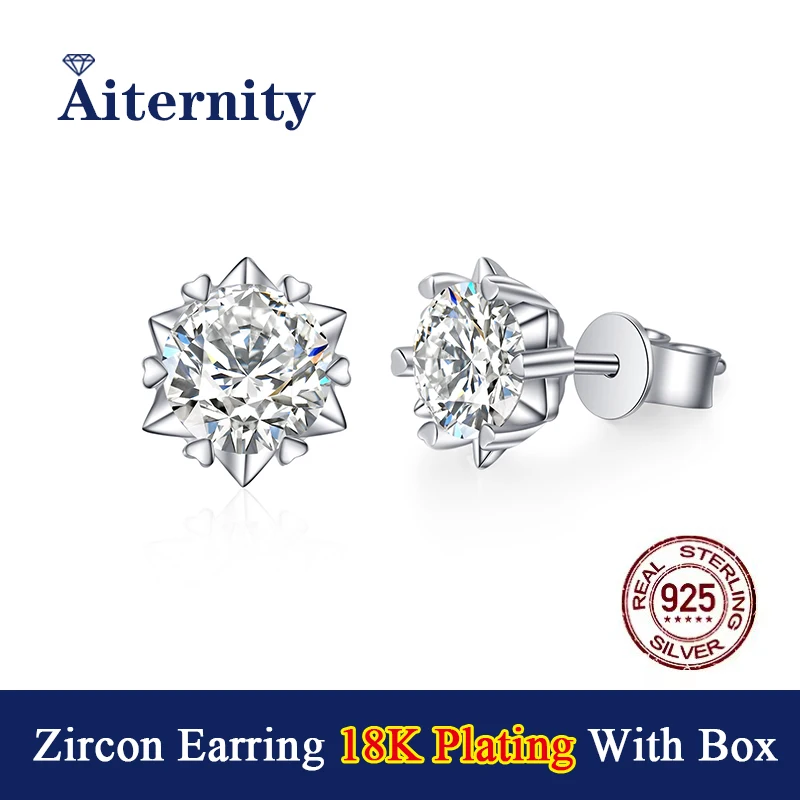 18K Gold Plated Earrings S925 Sterling Silver D VVS1 Snowflake Zirconia Stud Earrings Wedding Jewelry That Shines Like Diamonds