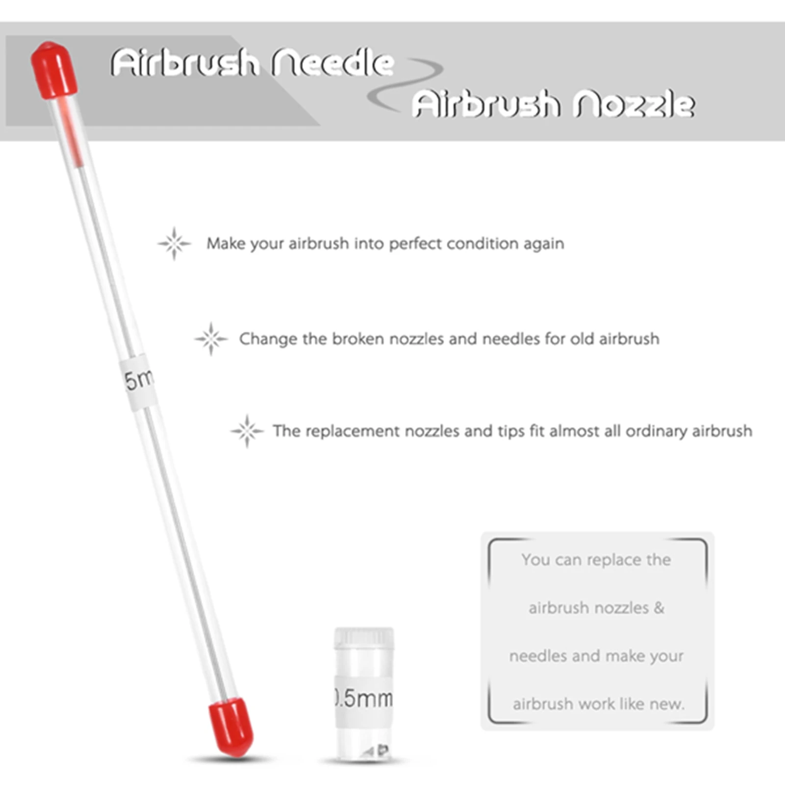 0.5mm Airbrush Nozzle Needle Replacement Stainless Steel Airbrushes Spray Gun Model Spraying Paint Maintenance Tool Accessories