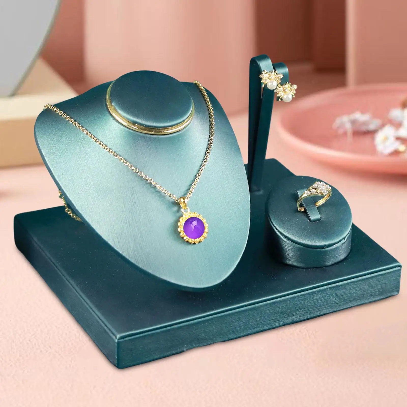 

Necklace Display Stand Multifunctional Home Decor Green Jewelry Bust Display Stand Storage Organizer for Personal Bedroom Retail