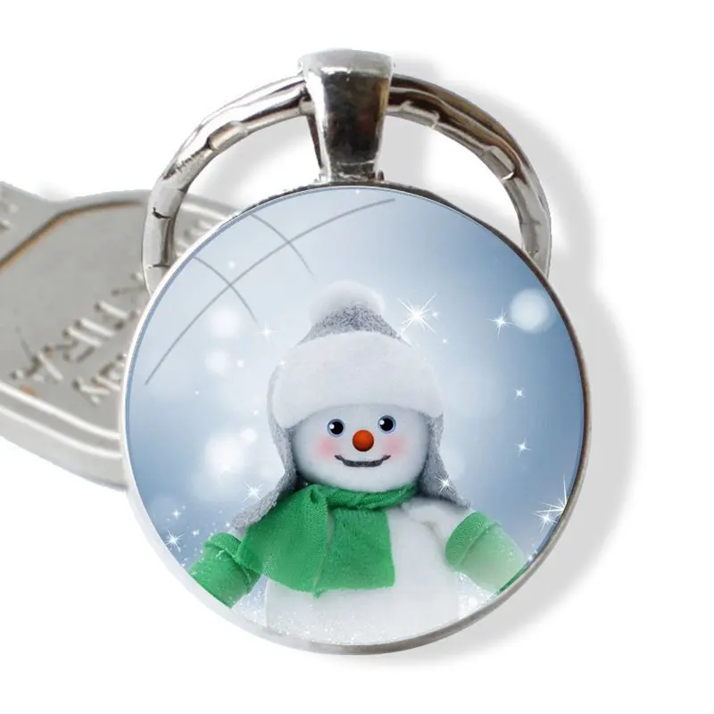 Weihnachten Schneemann Schlüsselanhänger handgemachte Glas Cabochon Schlüsselanhänger Halter Anhänger Schlüsselanhänger