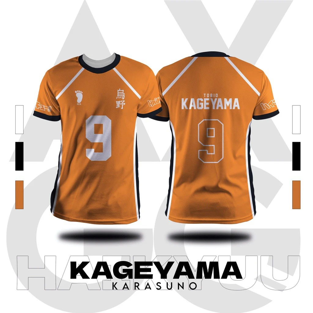 Bandai Karasuno Volleyball Team Jersey Kageyama No.9 Cosplay Costume Haikyuu!! T-Shirts Summer Quick-dry Comfy Athleisure Large