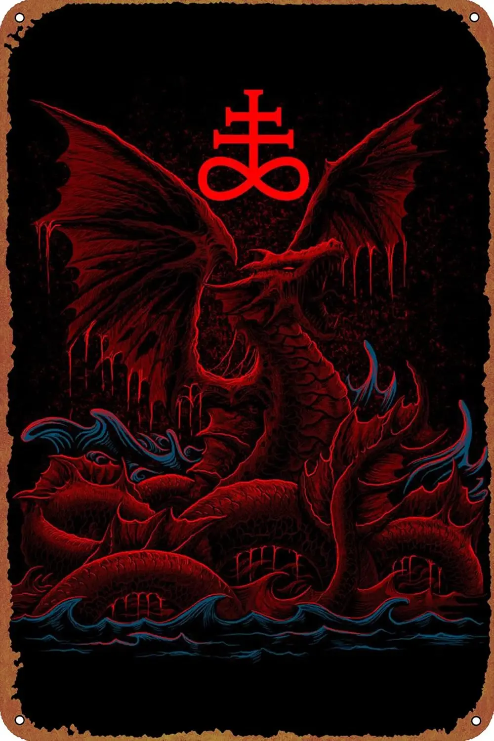 Satan 666 Demon Leviathan Funny Metal Tin Sign Vintage Black Wall Art Decoration Living Room Bathroom Kitchen Poster Decor 8 * 1