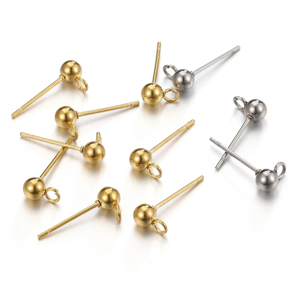 

20 шт., 4 мм, круглые серьги-шарики из нержавеющей стали, шпильки с открытой петлей для DIY, серьги-гвоздики, серьги-гвоздики, серьги-бабочки на спине, изготовление ювелирных изделий