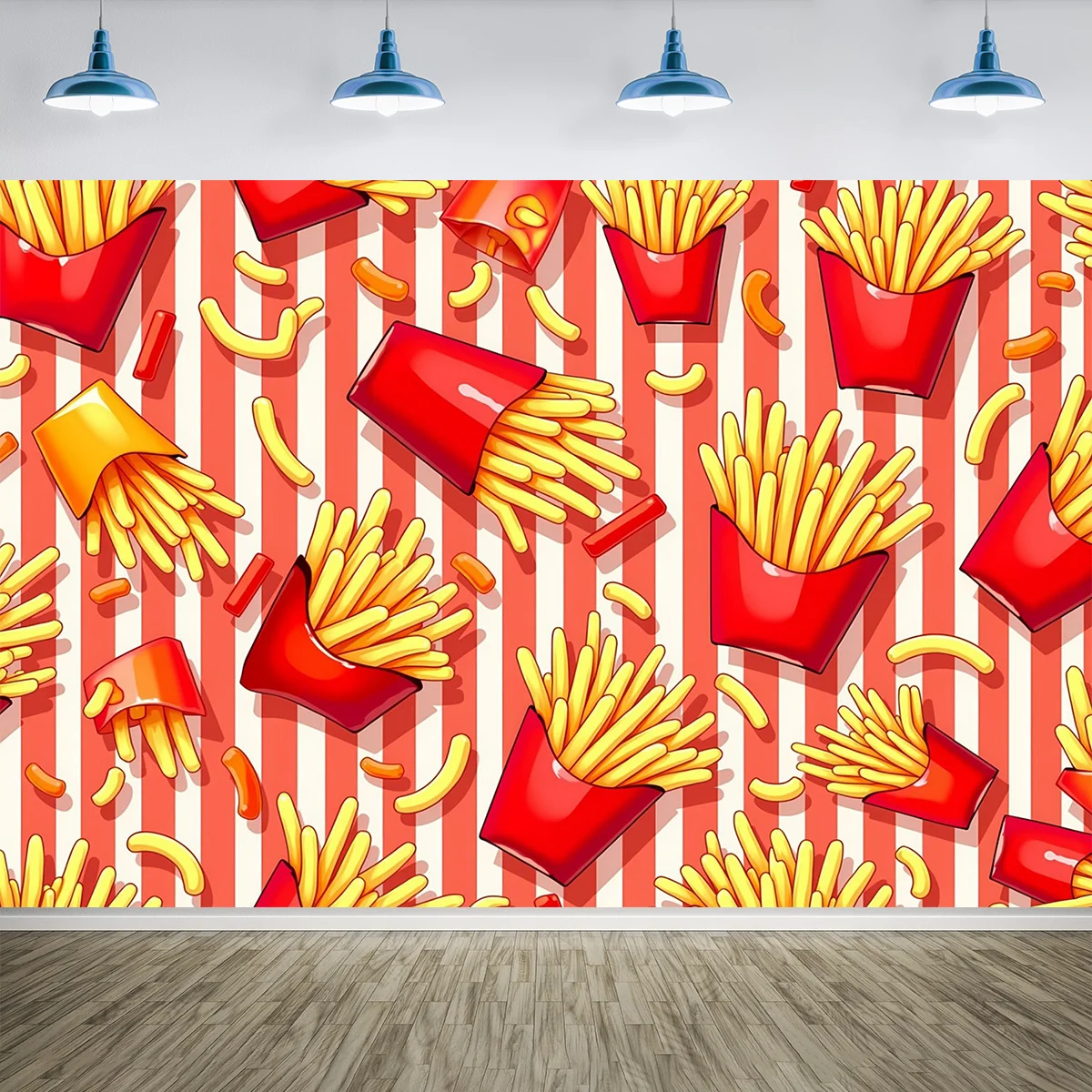 French Fries Tapestry, Fast Food Pattern Wall Hanging, Red Stripe Snack Art, Fun Kitchen Decor, Pop Art Room Blanket