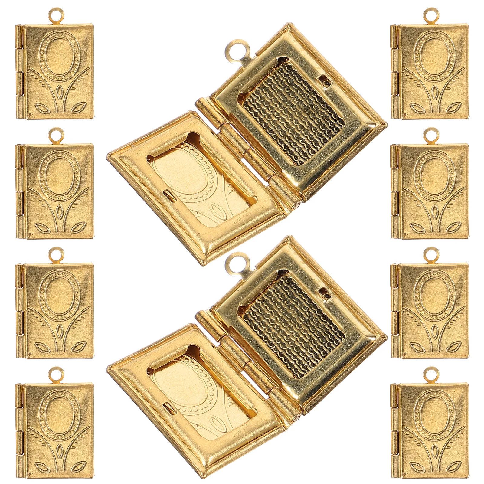 

10pcs Copper Book Photo Box Charms Rectangular Locket Pendant for Jewelry Making Picture Holder Necklace Accessories Pure Copper