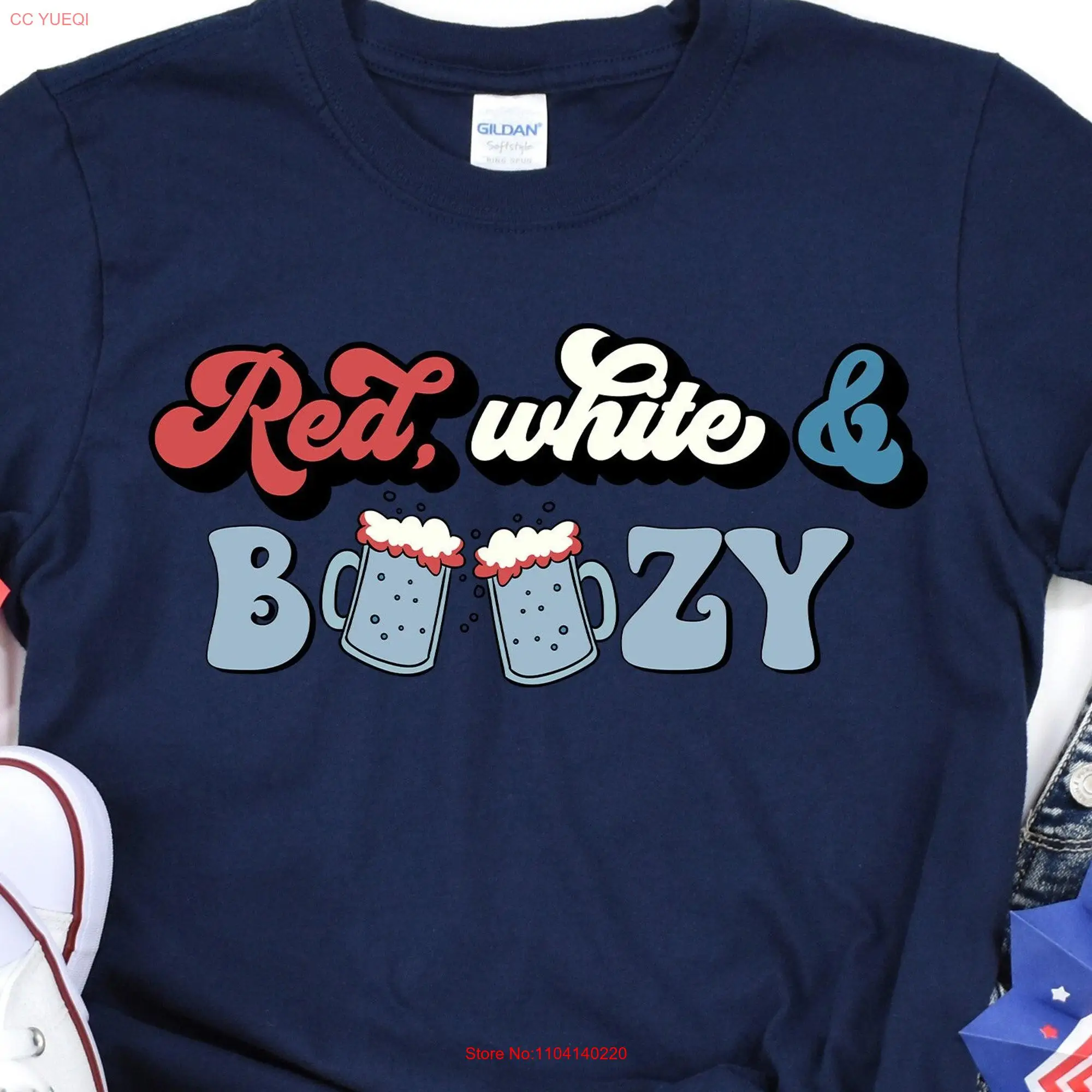 Red White Boozy T Shirt 4th of July Independence Day Fourt Retro America Usa long or short sleeves