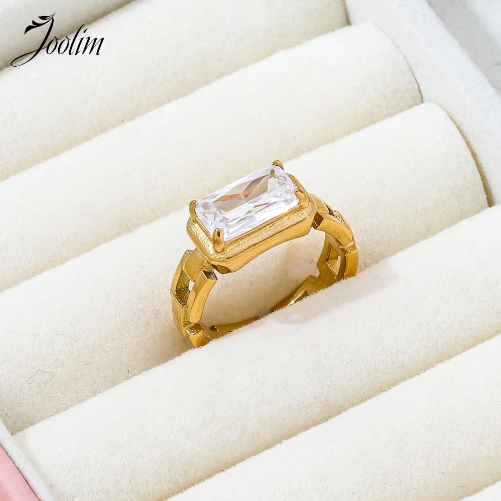 حلقة من الفولاذ المقاوم للصدأ للنساء ، سلسلة مجوفة ، زركونيا مربعة مكعبة ، PVD عالية الجودة ، لا تتلاشى ، اتجاه الموضة ، مجوهرات ، بيع بالجملة #6