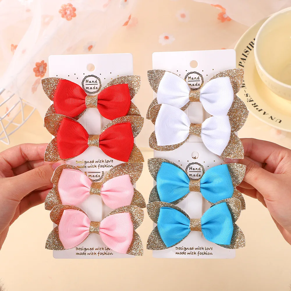 2pcs/set Cartoon Handmade Bow Hair Clips Girls Sequin BB Clips Princess Hair Accessories