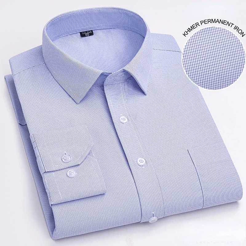2025 Men's Classic Long Sleeve Print Dress Shirts Single Patch Pocket  Business Office Shirt