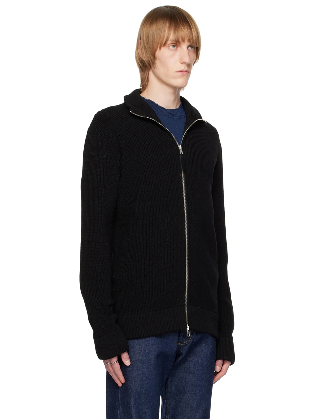 MM Style 21AW Four Corner Stitching High Collar Zipper Wool Cardigan Coat Men's and Women's Versatile Knitted Sweater