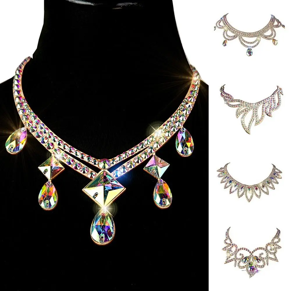 Collar de danza del vientre brillante a la moda, joyería de baile colorida hecha a mano, gargantilla de cristal duradera hueca para mujer