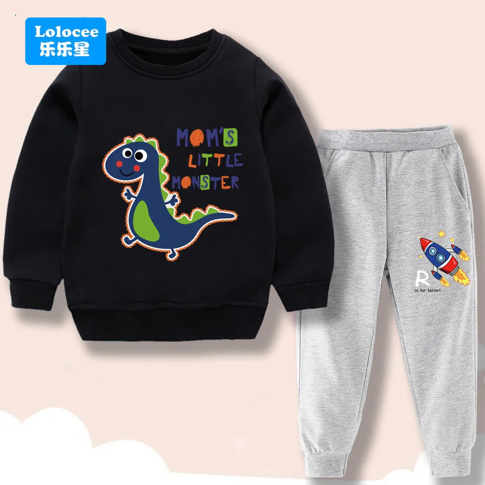 Loloccee Kids 2 Piece Outfit: Cute Dinosaur Sweatshirt + Long Pants - Spring Casual Clothes for Toddler Boys 3-14Y  KL1