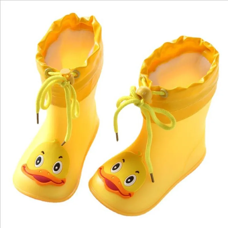 New Wide Round Toe Classic Children Rainboots Baby PVC Rubber Waterproof Kids Water Shoes Lovely Cartoon Rain Boots Platform