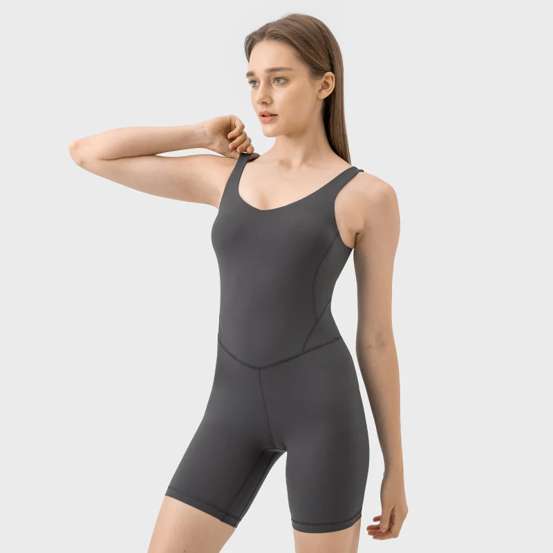 Soft Nylon Padded Push Up Gym Clothes Fitness Short Bodysuit Sleeveless Workout Sportswear Jumpsuits Women's One-Piece Yoga Set