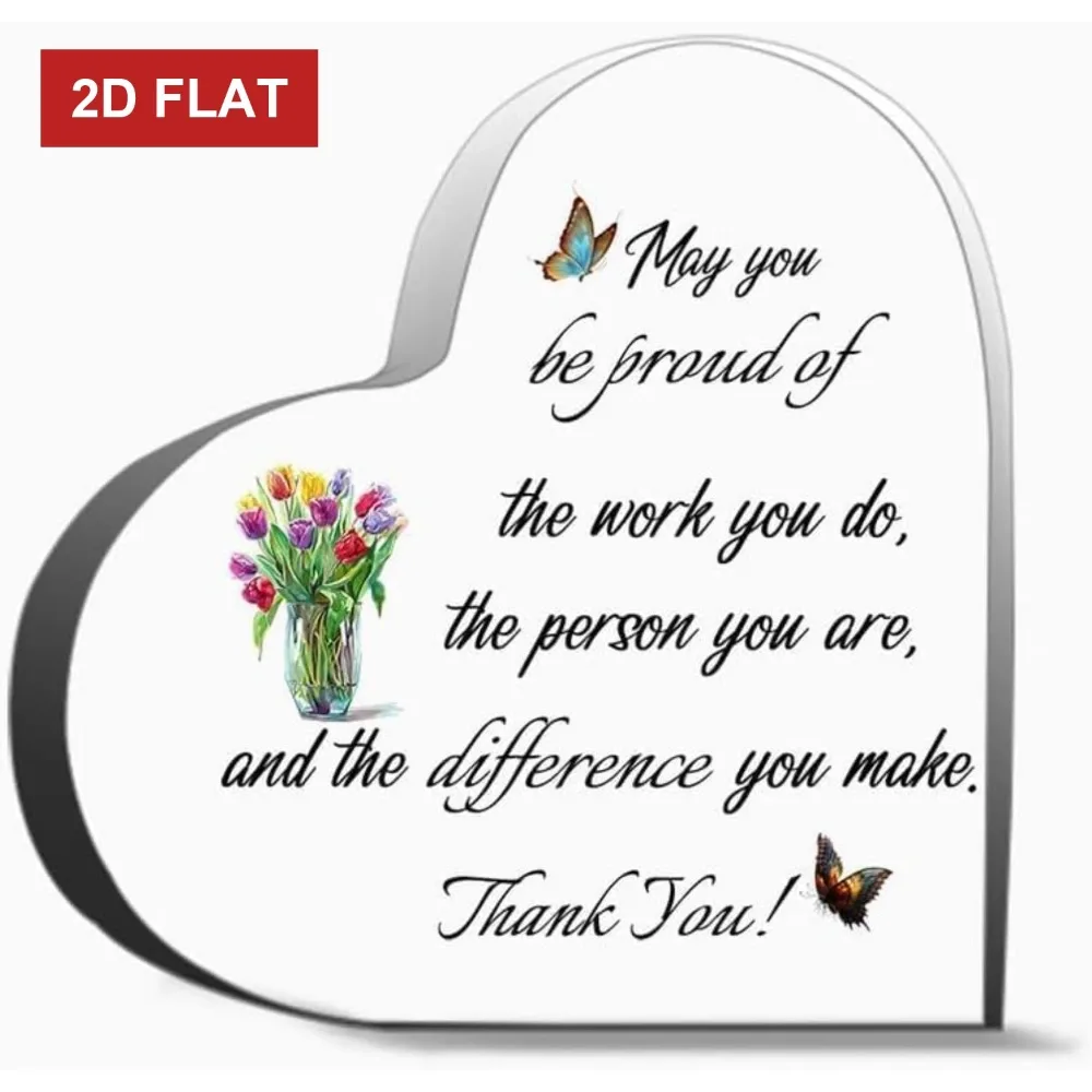 CIFBUY Acrylic Heart Plaque 4x4 Inch 2D Flat Desk Decor Personalized Thank You Gift for Office Birthday Retirement